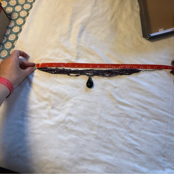 Boho Multi-Strand Purple Beaded Necklace w/ Large Purple Teardrop Pendant - Picture 4 of 10